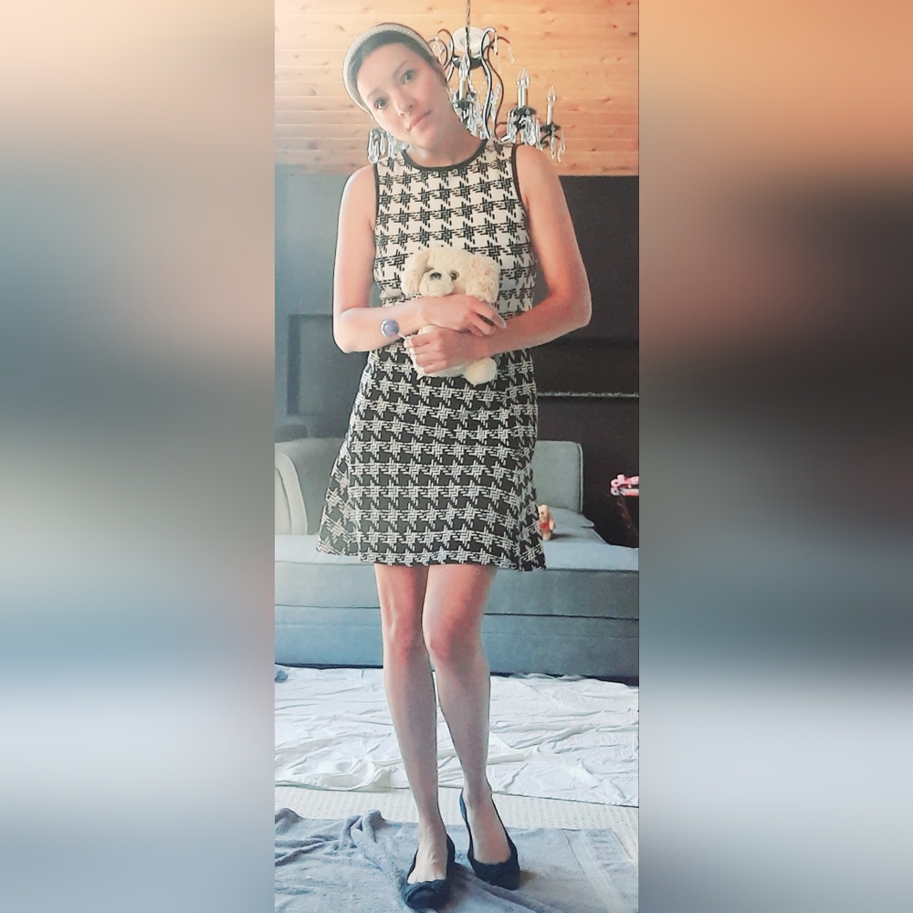 Woman Dress, Studio, Black and White Houndstooth Pattern.